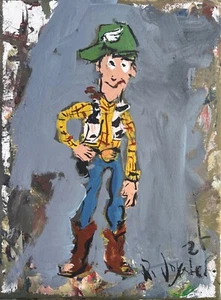 Original 9x12" Acryl Gemälde - Cowboy Figur in Philadelphia Football Kappe - Bild 1 von 3