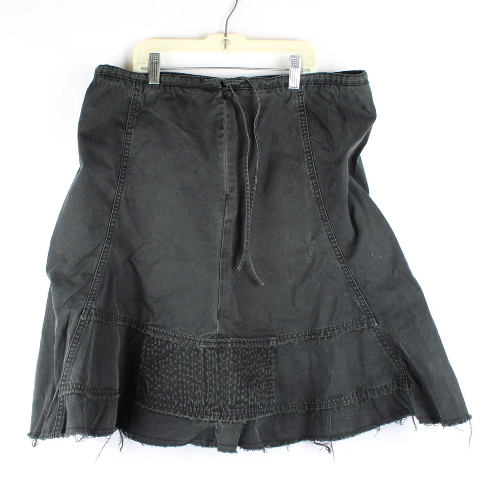 Volcom Black Denim Skirt Size L Frayed Hem Zip and Tie Closure  - Image 1 of 4