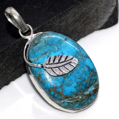 Leaf Turquoise 925 Silver Plated Handmade Pendant 2" Limited Gift GW - Image 1 of 3