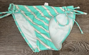 Bikini Victoria's Secret parte inferior de natación espuma de mar verde blanco dorado rayas para mujer XS - Imagen 1 de 5