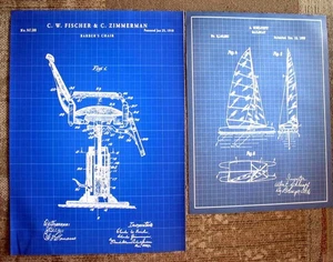 2 VTG unframed blueprint posters lot: dental chair 20x28 and sailboat 24x18 - Picture 1 of 3