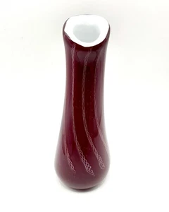 Hand Blown Cased Art Glass Latticino Ribbon Vase 7.5” Ruby Red - Picture 1 of 7