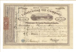 PENNSYLVANIA 1864 Hoge Island Lubricating Oil Company Stock Certificate - Picture 1 of 2