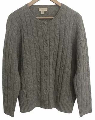 VTG Appleseed's Petites Button Up Cardigan Sweater Gray Cable Knit 100% Wool-PXL - Image 1 of 4