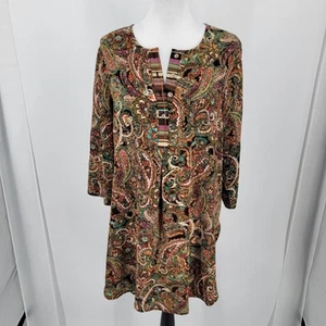 Fig and Flower Tunic Top Womens Large Paisley Plaid Print 3/4 Sleeve - Picture 1 of 10
