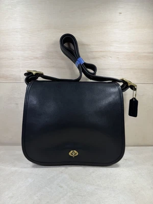 Vintage Coach Stewardess Black Leather Bag USA #9525 Turn lock Medium Rare - Image 1 of 4