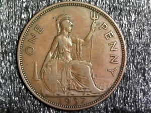 Moneda de un centavo extranjera de Gran Bretaña 1937 KM#845 (z1011) - Imagen 1 de 2