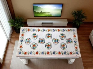 Tavolo da pranzo 48"x24" intarsiato marmo con pietra semipreziosa arredo arte floreale - Foto 1 di 10