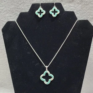 Juego de Pendientes Collar Cuadrifolio Trébol Turquesa Esmalte Avon Globalista Años 80 - Imagen 1 de 14