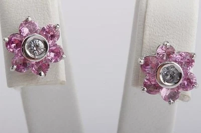 Ohrringe Aquamarin und rosa pink Turmalin 750 Weiß Gold 18 Karat Neu   - Bild 1 von 4