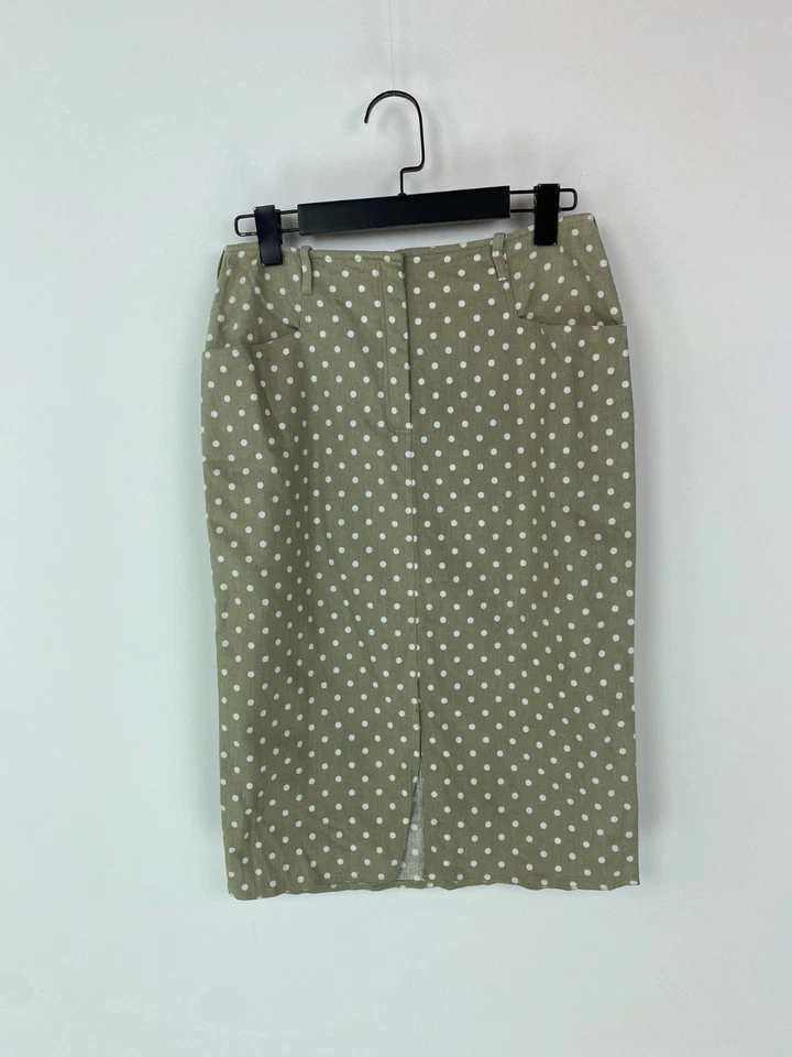 Falda lápiz midi a lunares beige La Perla cintura alta ventilación trasera algodón Reino Unido 8 Foto 1 de 4