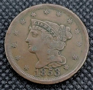1853 Braided Hair Half 1/2c Cent XF Extra Fine Detail - Picture 1 of 2