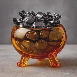 Viking Amber Footed Bowl - Small Glass Cauldron - Vintage Autumn Flowerlite MCM - Picture 1 of 19