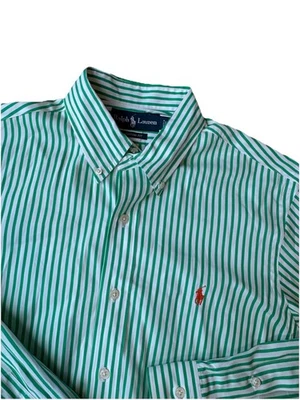 Polo Ralph Lauren Men's Button Down Shirt Medium Green White Stripe Long Sleeve - Image 1 of 4