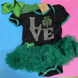9-12 Months Baby Girl HEADBAND St Patrick’s Day Outfit Green - Picture 1 of 6