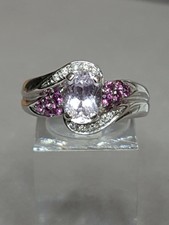Vintage 14K White Gold Light Amethyst w/Pink Tourmaline & Diamond Accents Ring