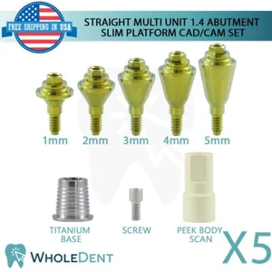 5X Straight Multi Unit 1.4mm Slim Abutment Attachment CAD/CAM Set Int Hex 2.0mm - Imagen 1 de 7
