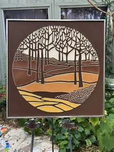 1970s Retro Circle of Nature Vintage Dimensional Unique Die Cut Leather Wall Art - Picture 1 of 11