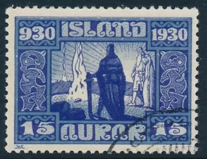 Iceland Scott 156/Facit 177, 15 aur blue Althing, F-VF used - Picture 1 of 1