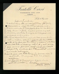 LETTERA COMMERCIALE FRATELLI CORVI COMMERCIO VINI E UVE LODI 1928 - Picture 1 of 1