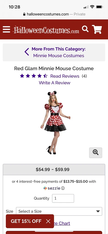 Glam Red Minnie Mouse Disney Deluxe Dress Up Halloween Adult Costume - Size 8/10 - Image 1 of 4