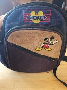 Retro Mickey Unlimited Maroon & Blue Suede Front Embroidered Backpack 10"x8" - Picture 1 of 6