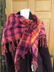 NWT Multicolored warm scarf with fringe burgundy rose and gold - Picture 1 of 5