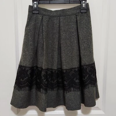 Modcloth Women's S Wool Blend Lace Trim A-line Skirt Pockets Dark Academia Retro - Image 1 of 4