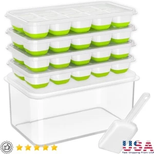Silicone Ice Cube Tray W/ Lid & Bin Stackable Storage Freezer Ice Maker New - Picture 1 of 9