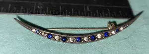Sterling Antique Rhinestone Crescent Pin Brooch - Picture 1 of 5