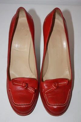 CHARLES JOURDAN Escarpins Vintage Cuir Rouge Hauts Talons T 38 TBE - Photo 1/4