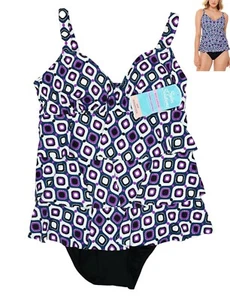 Swim Solutions Tiered Fauxkini One Piece Bathing Suit 10 NWT Periwinkle Purple - Picture 1 of 1