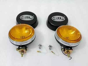Pair Hella Yellow Fog Lamp With Cover With Bulb H3 Halogen Bulb Universal FitOpe - Picture 1 of 7