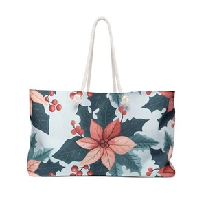 Poinsettia Pattern Weekender Bag, Christmas Floral Travel Tote, Holiday - Picture 1 of 6