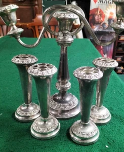 Vintage Ianthe Triple Candelabra & 4x Bud Vases Silver Plated - Picture 1 of 8