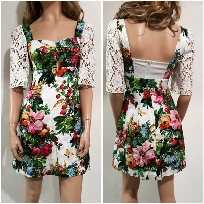 🆓US🛃 Vestido jacquard estampado fresas florales encaje Dolce&Gabbana IT 38 Foto 1 de 4