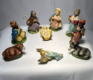 Vintage  Italian Nativity 9 Pc Set Figurines Set Marked Italy - Picture 1 of 9