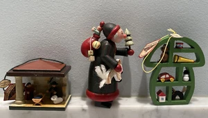 3 Vtg KATHE WOHLFAHRT Wood Mushroom Nativity Santa Ornaments Figurine 2  w/ Tags - Picture 1 of 12