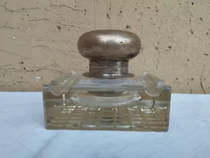 ANTICO GRANDE CALAMAIO INKWELL IN VETRO SPESSO E ARGENTO TITOLO 800 PRE 1934 - Imagen 1 de 11
