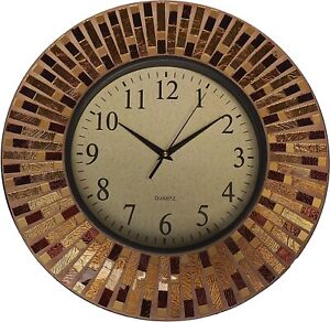 Handmade New Antique Brown Mosaic Rounded Wall Clock For Home, Office