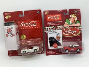 Johnny Lightning Chevy Corvette Coca Cola SET W/Tin Box 1:64 Die Cast (2 cars) - Picture 1 of 8