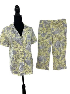 Secret Treasures SZ Sm PJ's Notch Collar Capri Pants Pale Yellow Floral Feminine - Picture 1 of 6