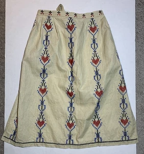 EUC Vintage Cross Stitch Embroidered Half Waist Apron Long Hearts Farmhouse GIFT - Picture 1 of 3