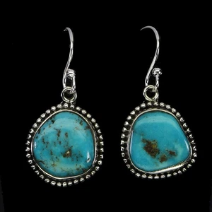 925 Sterling Silver Earrings Fancy Turquoise 14x13mm Handmade Gemstone Jewelry - Picture 1 of 13
