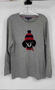 Tommy Hilfiger Womens Gray Dog Wearing Beanie Long Sleeve Pullover Sweater Sz XL - Picture 1 of 8