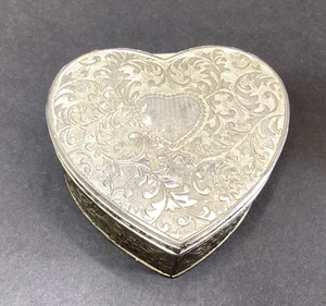 Vintage Heart Shaped Silverplate Trinket Box With Red Velvet Lining 3" - Picture 1 of 10