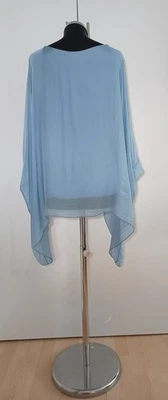 Italian Plain Batwing Silk Tunic Top, Denim Blue, New with Tags. - Image 1 of 2
