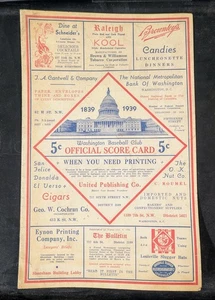 1939 Washington Senators vs Detroit Tigers Scorecard / Program Hank Greenberg - Picture 1 of 9