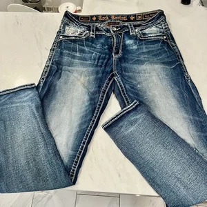 Pantalones de mezclilla para mujer Rock Revivial Sundee talla 28 tiro medio bota azul desgastado - Imagen 1 de 10