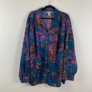 Catherines Hemd mit Knopfleiste Größe 4X Langarm blau bunt Blumenmuster Kragen - Bild 1 von 9